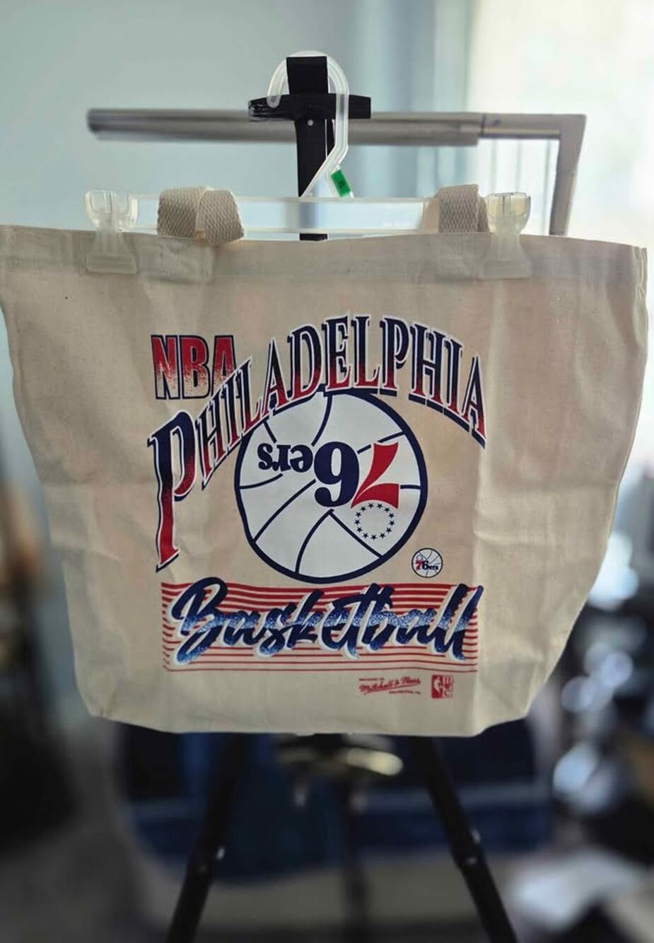 Philadelphia 76ers Mitchell & Ness Canvas Tote Bag NWT Retro Upside Down Logo